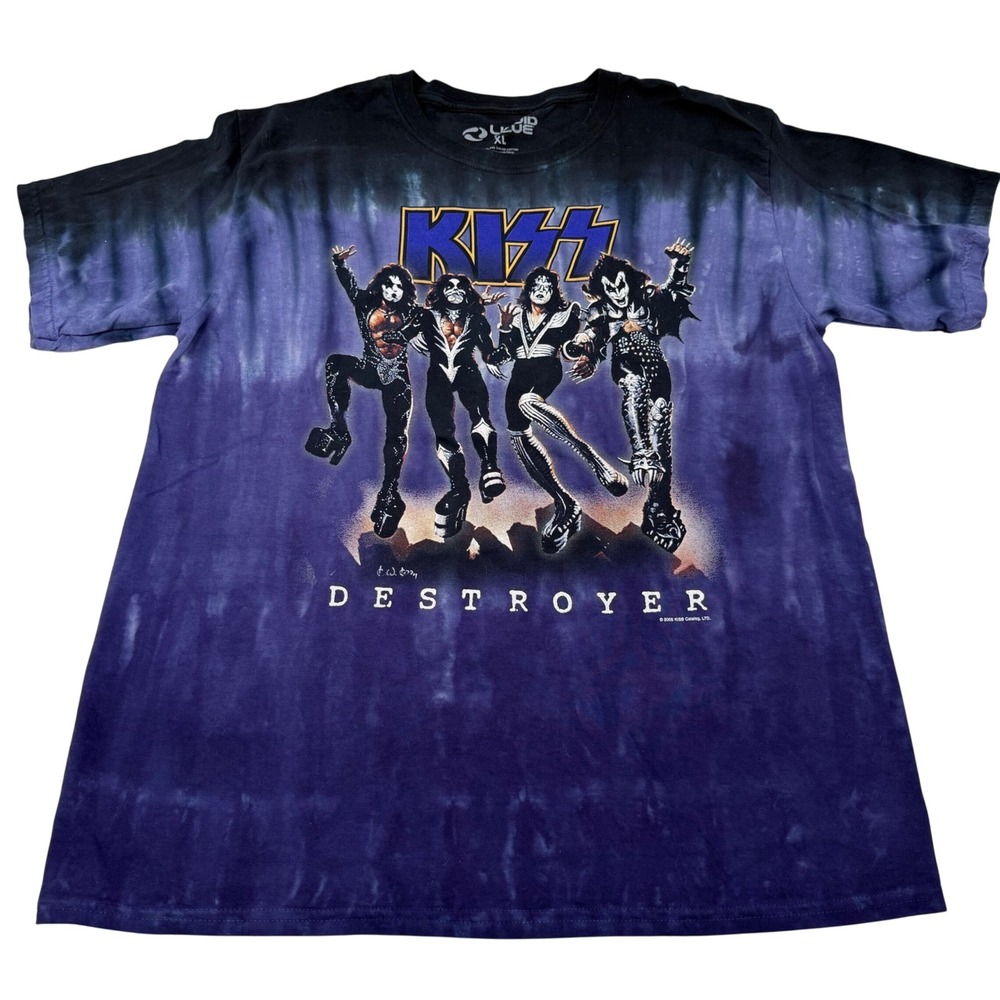 Liquid Blue KISS Destroyer Tie Dye Shirt Mens XL Purple Black Rock Band 2005 Tee